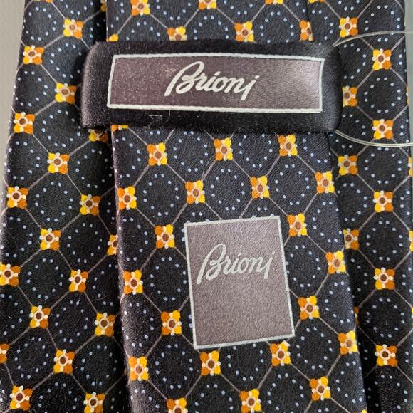 BRIONI Navy Yellow Abstract Floral Silk Tie - Picture 4 of 5